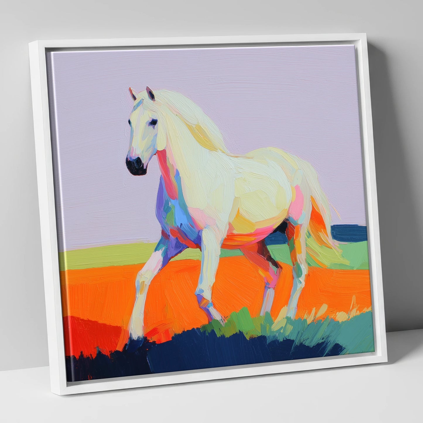 Vibrant Stride horse breed canvas wall art in white frame
