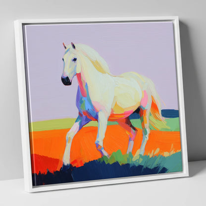 Vibrant Stride horse breed canvas wall art in white frame