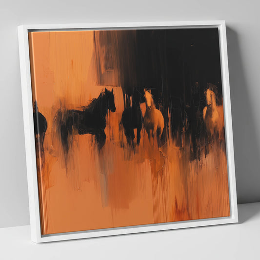 Abstract Wild Horses In Amber wild horses canvas wall art in white frame