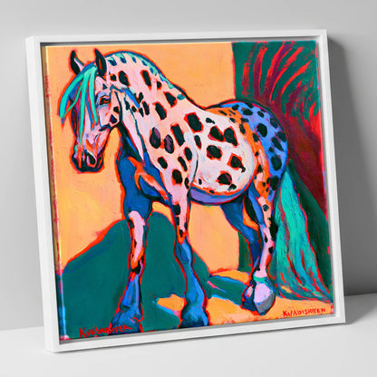 Colourful Spotted Knabstrupper Horse horse breed canvas wall art in white frame