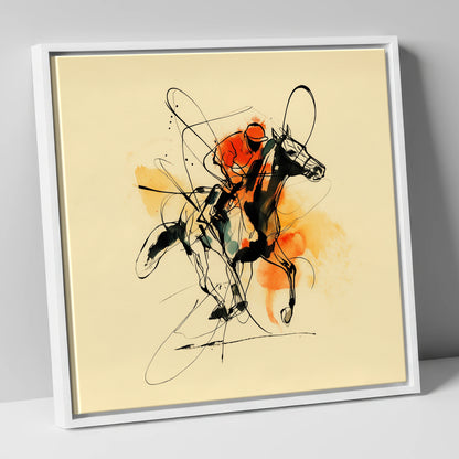 Velocity in Amber racing horse canvas wall art in white frame