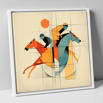 Geometry of the Gallop racing horse canvas wall art in white frame