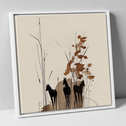 Serenity in the Reeds wild horses canvas wall art in white frame