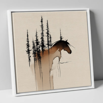 Timberline Silhouette horse landscape canvas wall art in white frame
