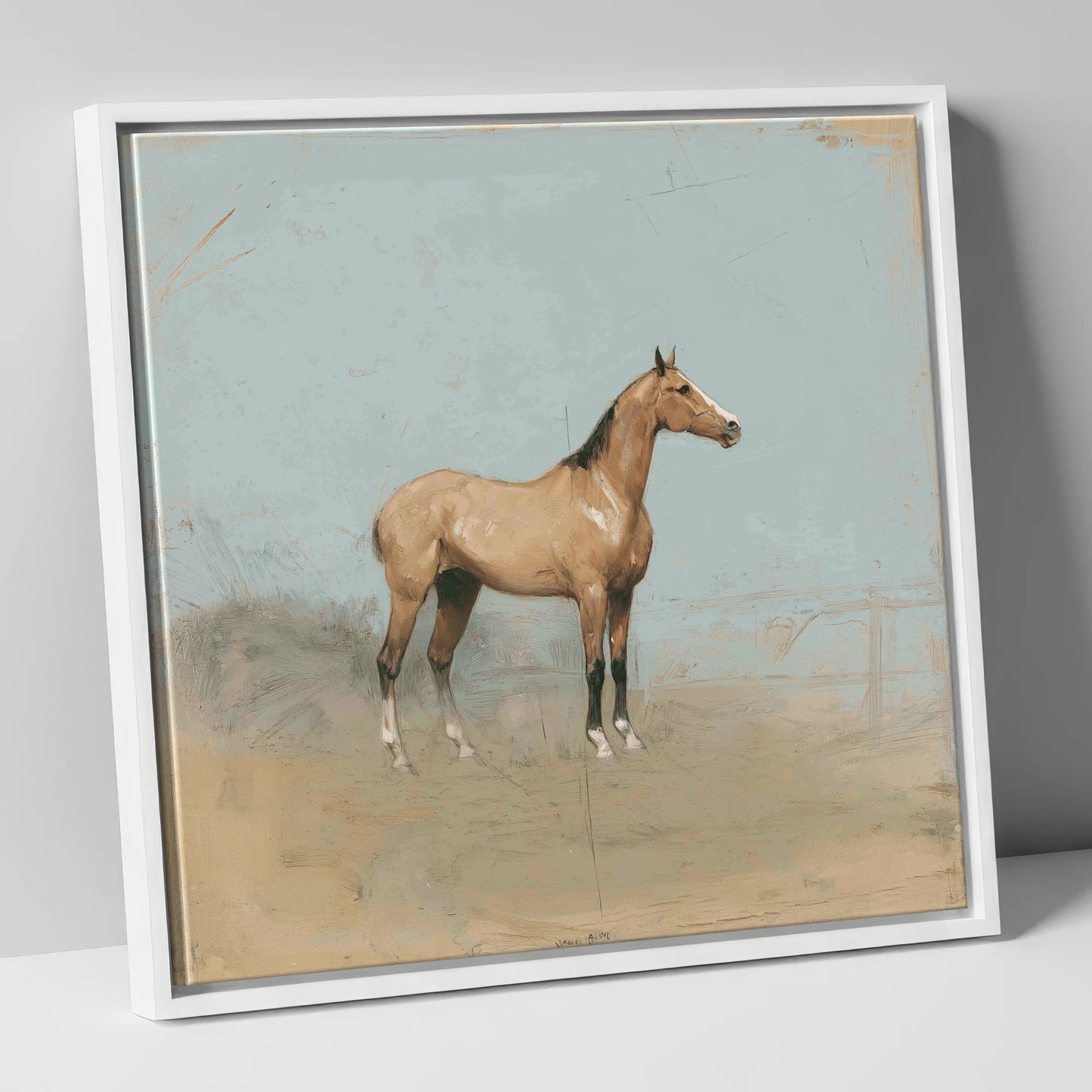 The Paddock Study racing horse canvas wall art in white frame