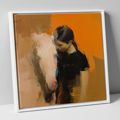 Unspoken Bond horse & rider canvas wall art in white frame
