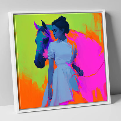 Electric Connection horse & rider canvas wall art in white frame
