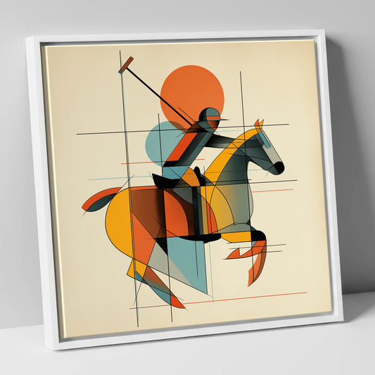 The Geometry of Polo polo horse canvas wall art in white frame