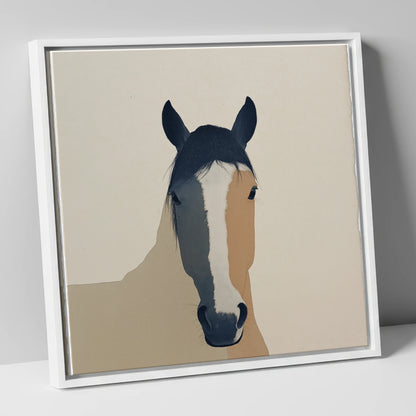 Contemporary Painted Blaze horse portrait canvas wall art in white frame