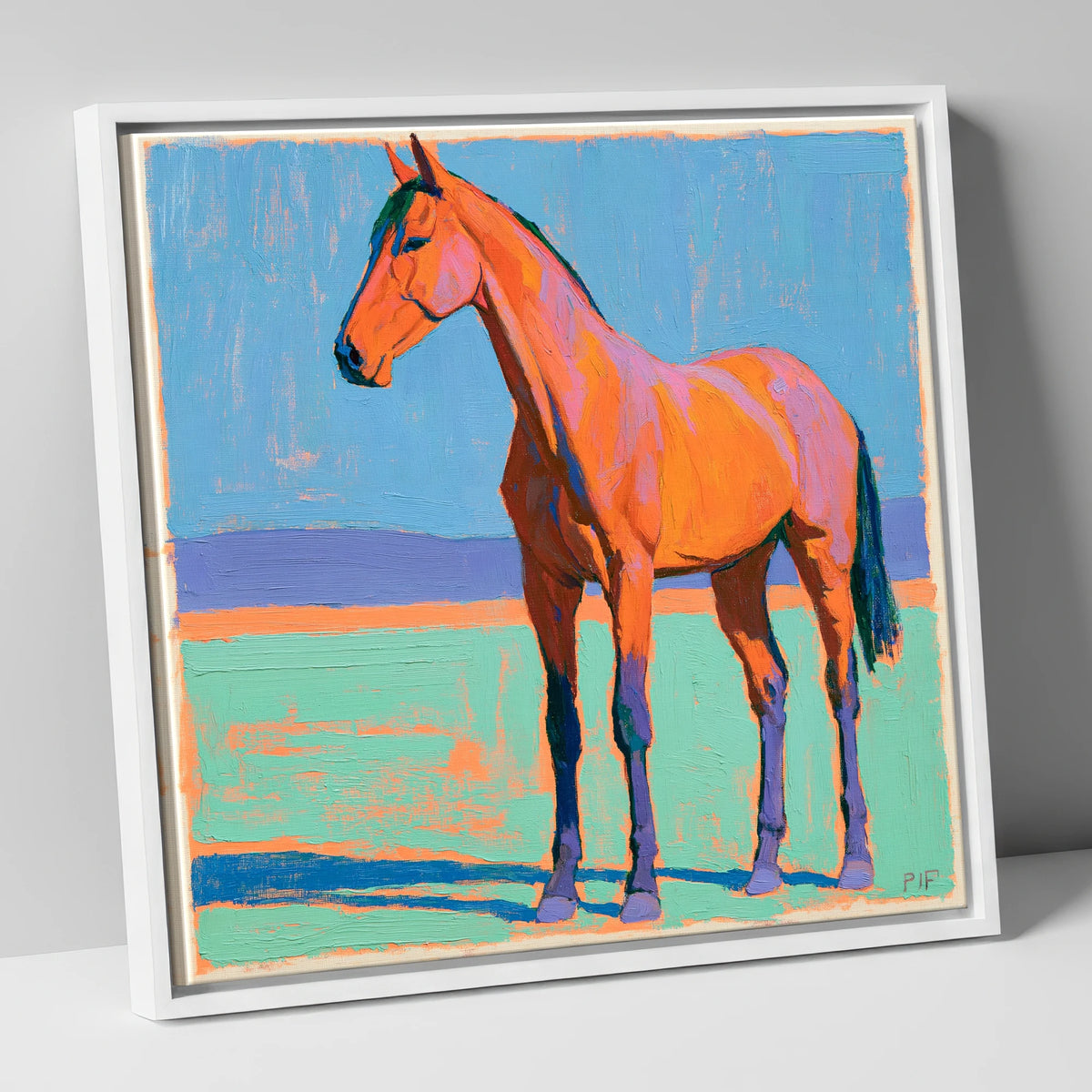Vibrant Orange Horse Portrait horse breed canvas wall art in white frame