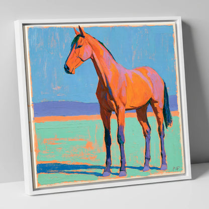 Vibrant Orange Horse Portrait horse breed canvas wall art in white frame