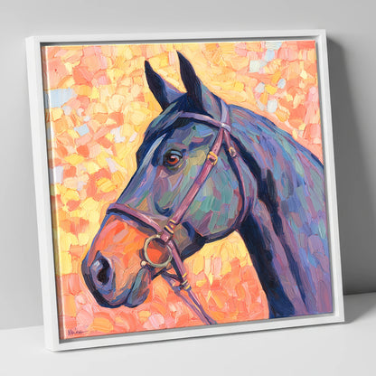 Radiant Equine Profile horse portrait canvas wall art in white frame