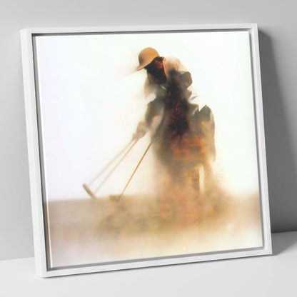 Suspended in Dust polo horse canvas wall art in white frame