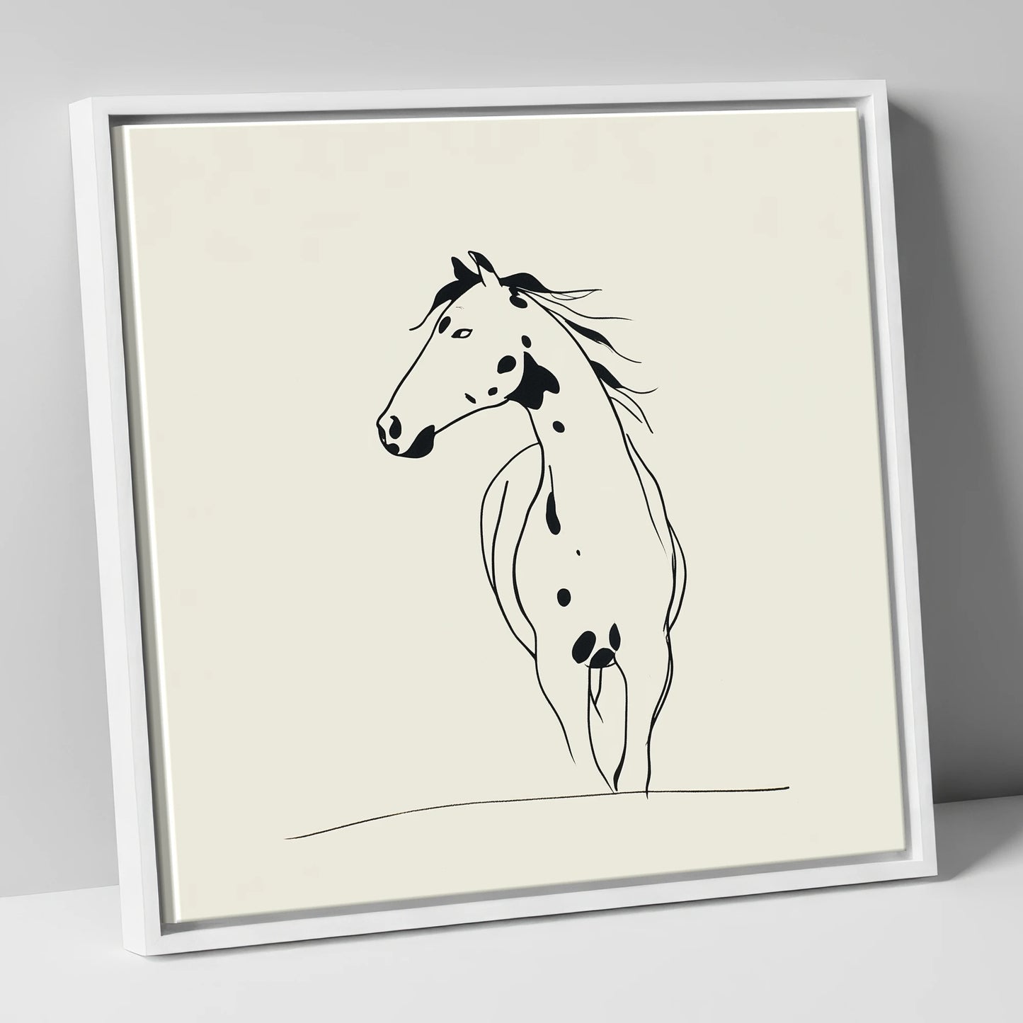 Minimalist Appaloosa Profile horse breed canvas wall art in white frame