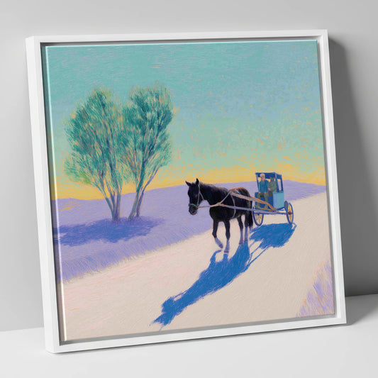 Journey in Lavender Light working horse canvas wall art in white frame