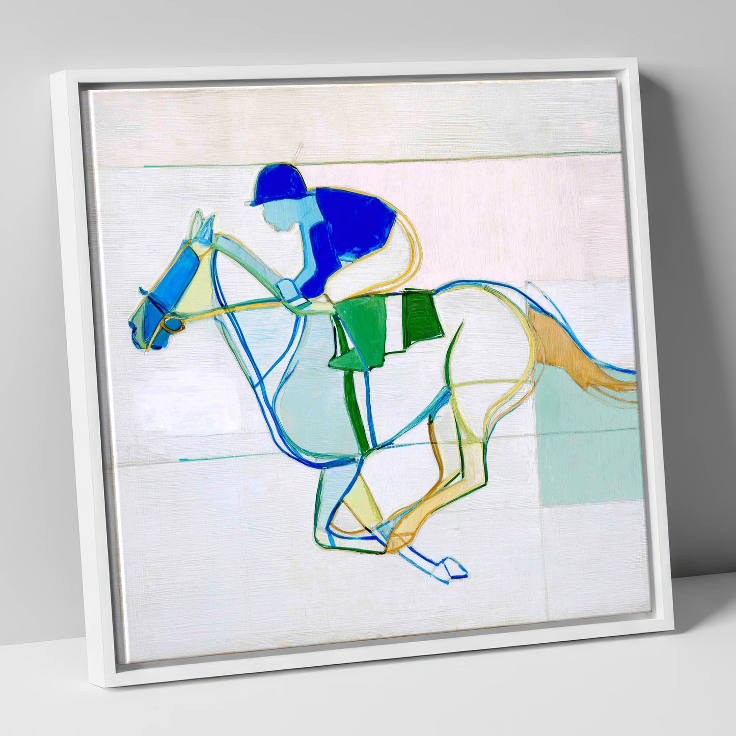 Abstract Racing Rhythm racing horse canvas wall art in white frame