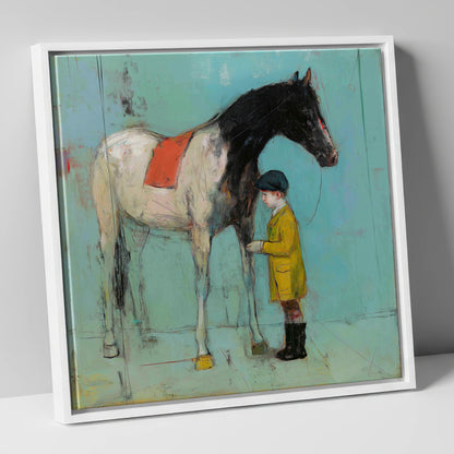 A Quiet Understanding horse & rider canvas wall art in white frame