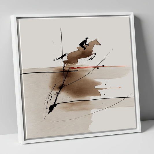 Sepia Suspension show jumping horse canvas wall art in white frame