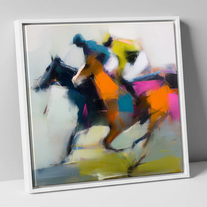 Velocity in Colour racing horse canvas wall art in white frame