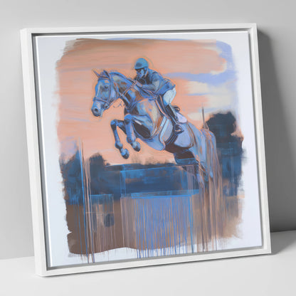 Cobalt Clearance show jumping horse canvas wall art in white frame