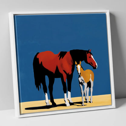 Bold Modern Devotion mare & foal canvas wall art in white frame