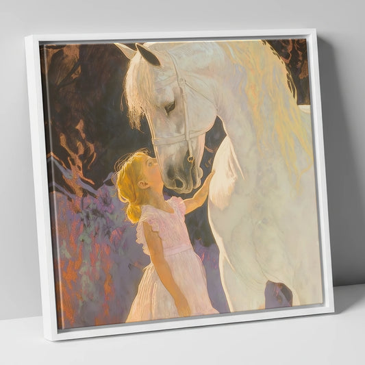 A Gentle Connection horse & rider canvas wall art in white frame