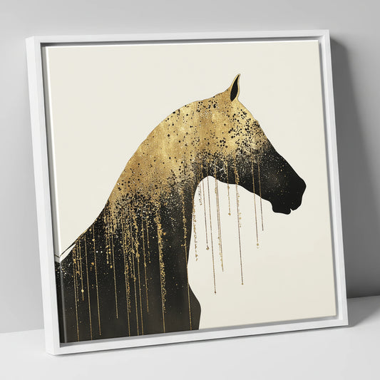 Gilded Equine Silhouette horse breed canvas wall art in white frame