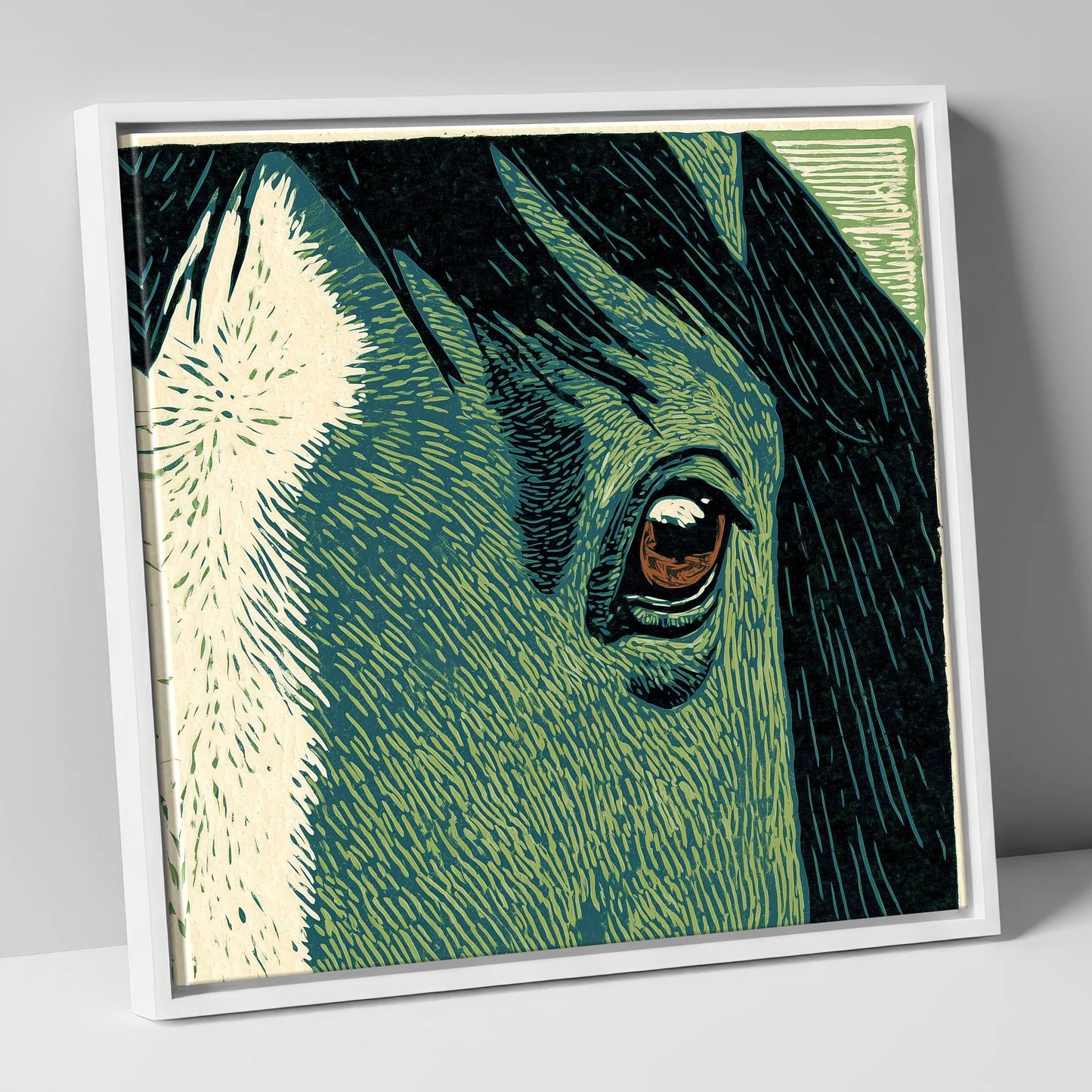 The Watchful Gaze horse portrait canvas wall art in white frame