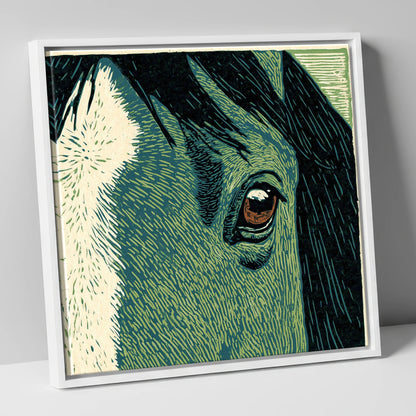 The Watchful Gaze horse portrait canvas wall art in white frame