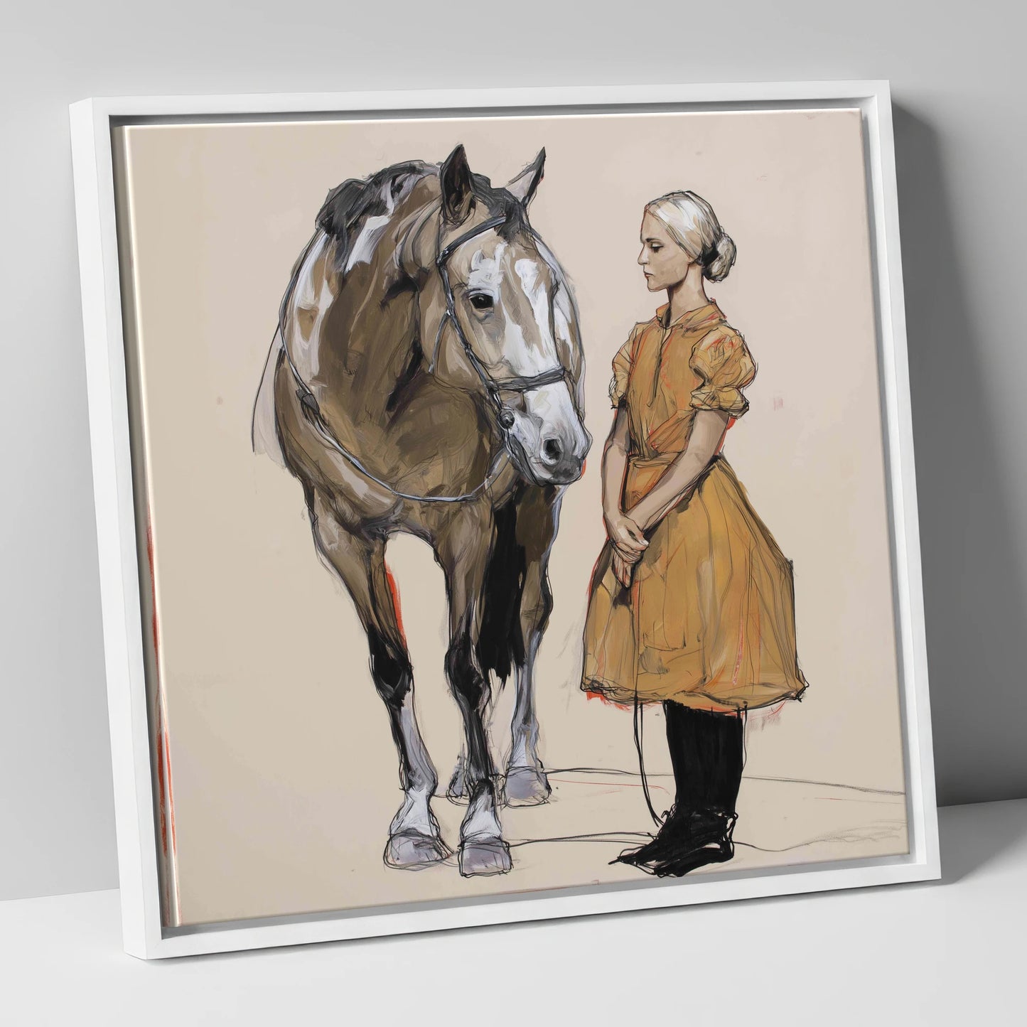 The Quiet Connection horse & rider canvas wall art in white frame