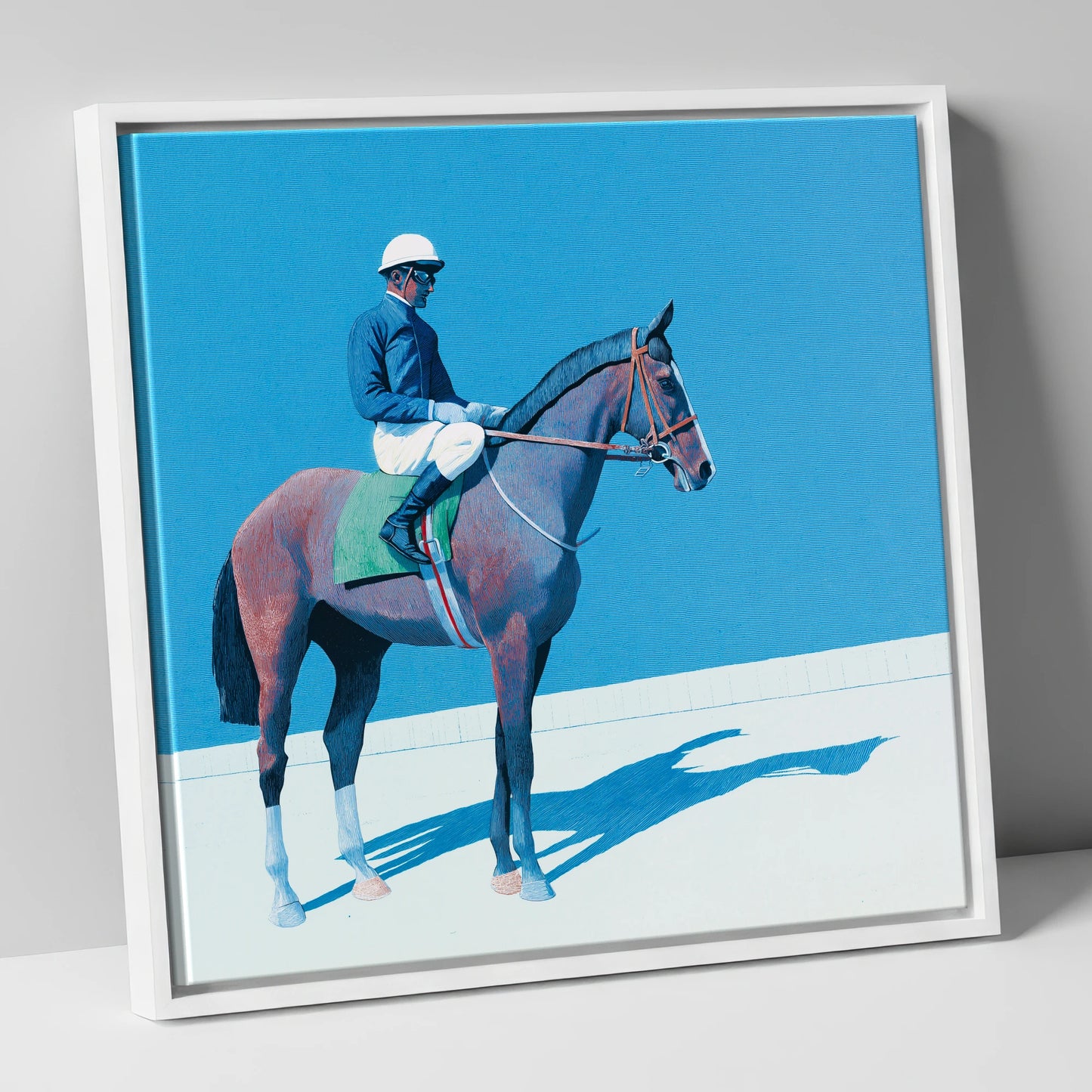 Before the Off racing horse canvas wall art in white frame