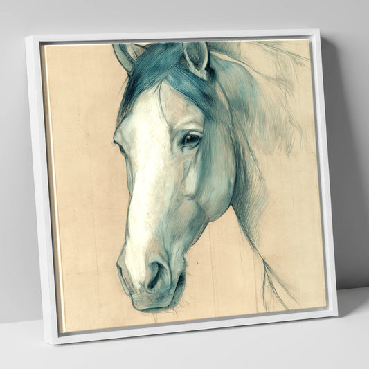 Azure Equine Study horse portrait canvas wall art in white frame