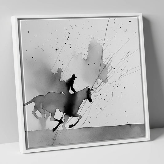 Kinetic Flight show jumping horse canvas wall art in white frame