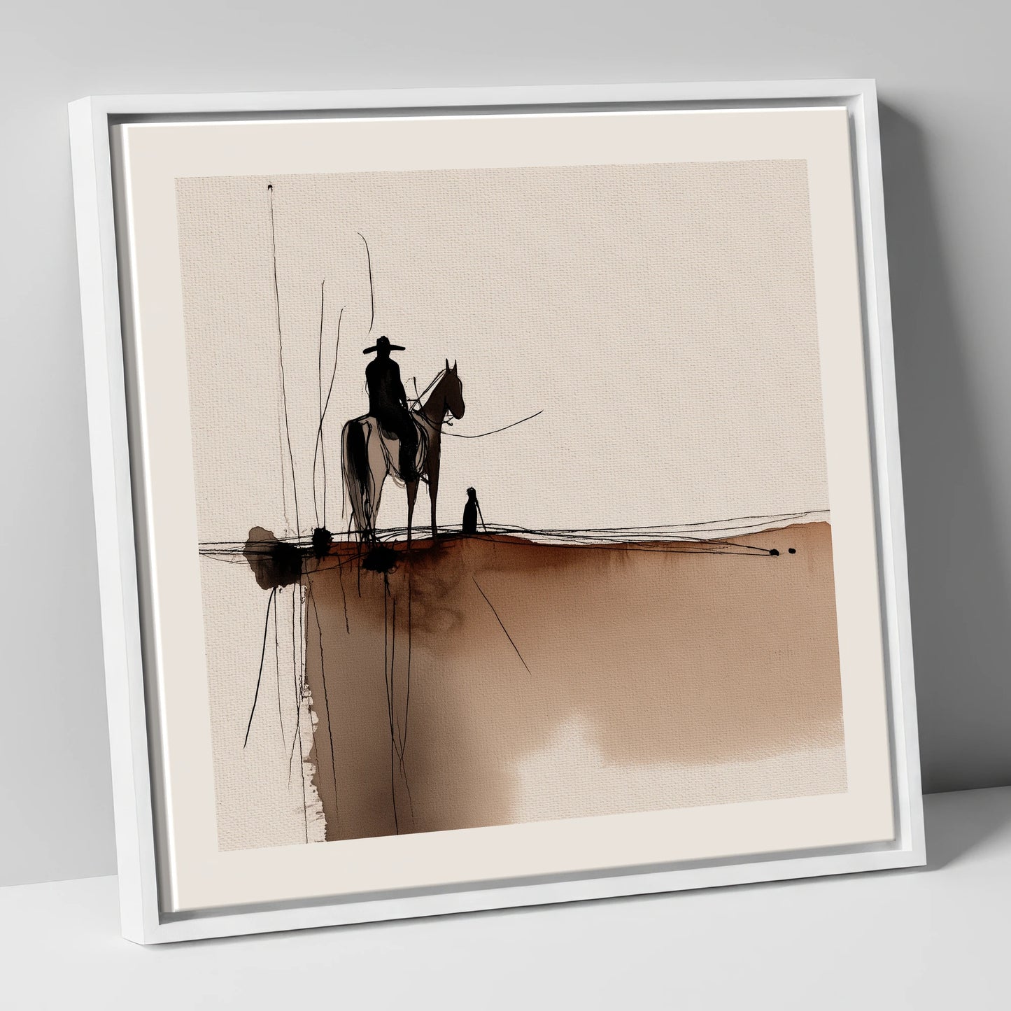 Frontier Silhouette western horse canvas wall art in white frame