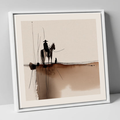 Frontier Silhouette western horse canvas wall art in white frame