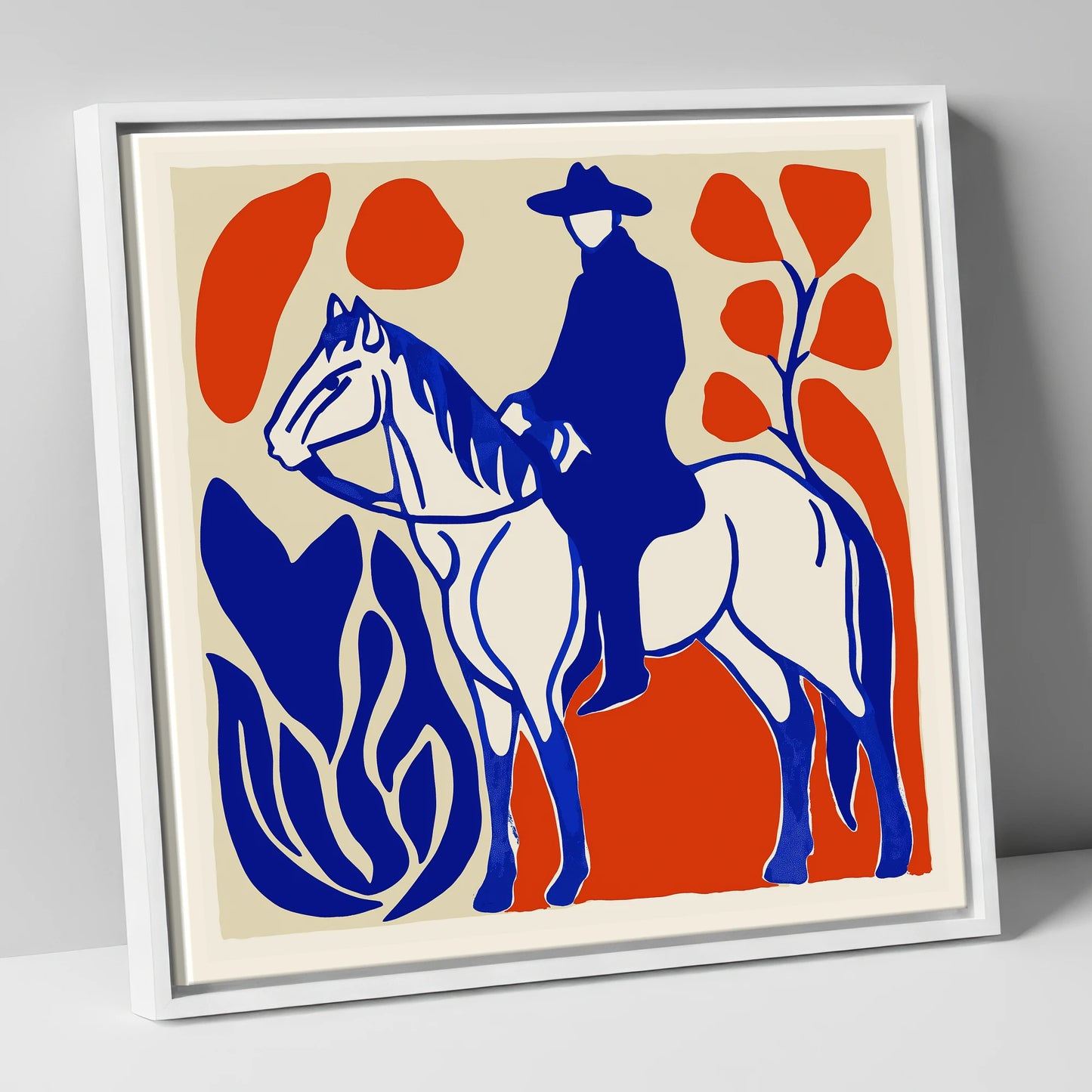 The Cobalt Western Rider western horse canvas wall art in white frame