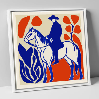 The Cobalt Western Rider western horse canvas wall art in white frame