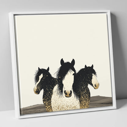 Gilded Companions horse landscape canvas wall art in white frame