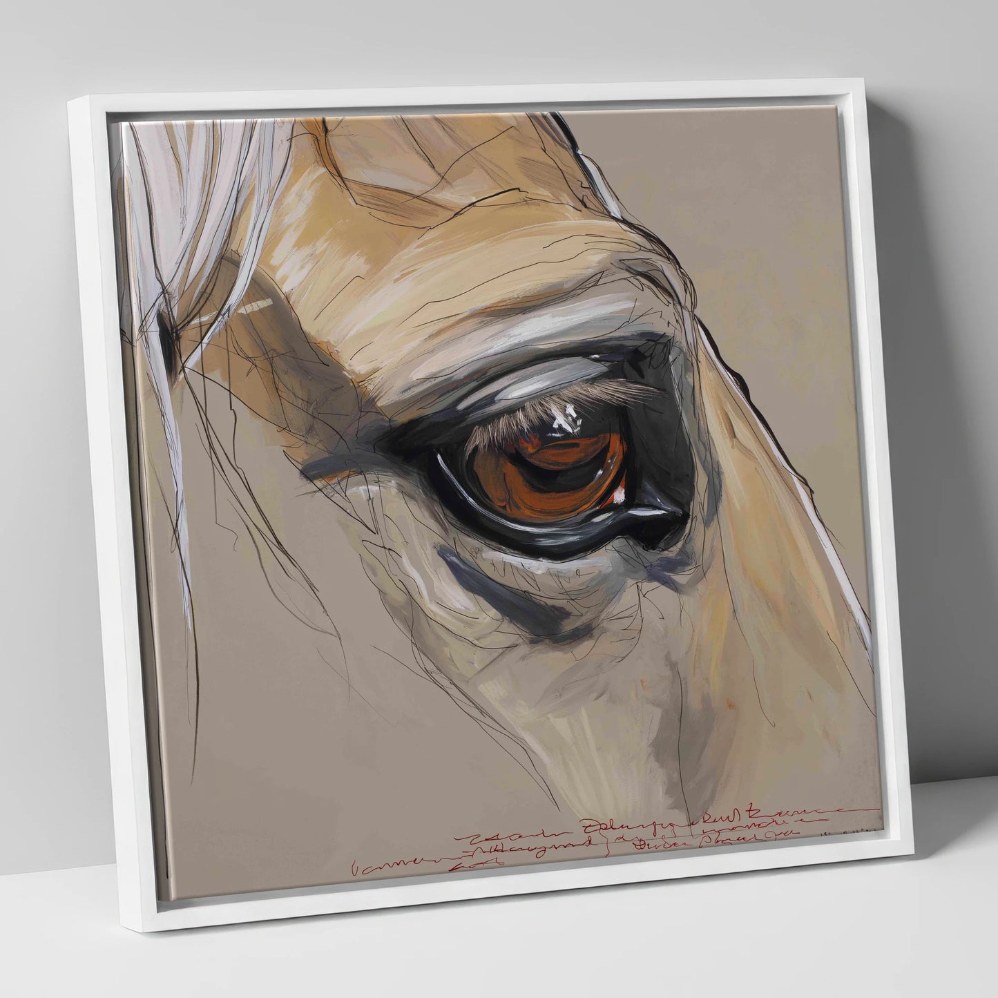 A Quiet Connection horse portrait canvas wall art in white frame