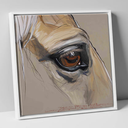 A Quiet Connection horse portrait canvas wall art in white frame