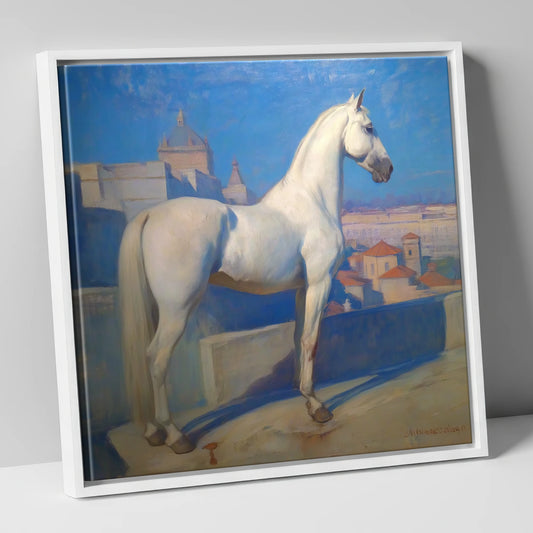 The Classical Grey horse breed canvas wall art in white frame