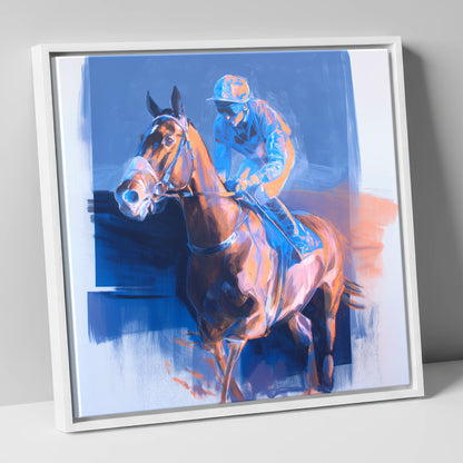 Quiet Anticipation racing horse canvas wall art in white frame