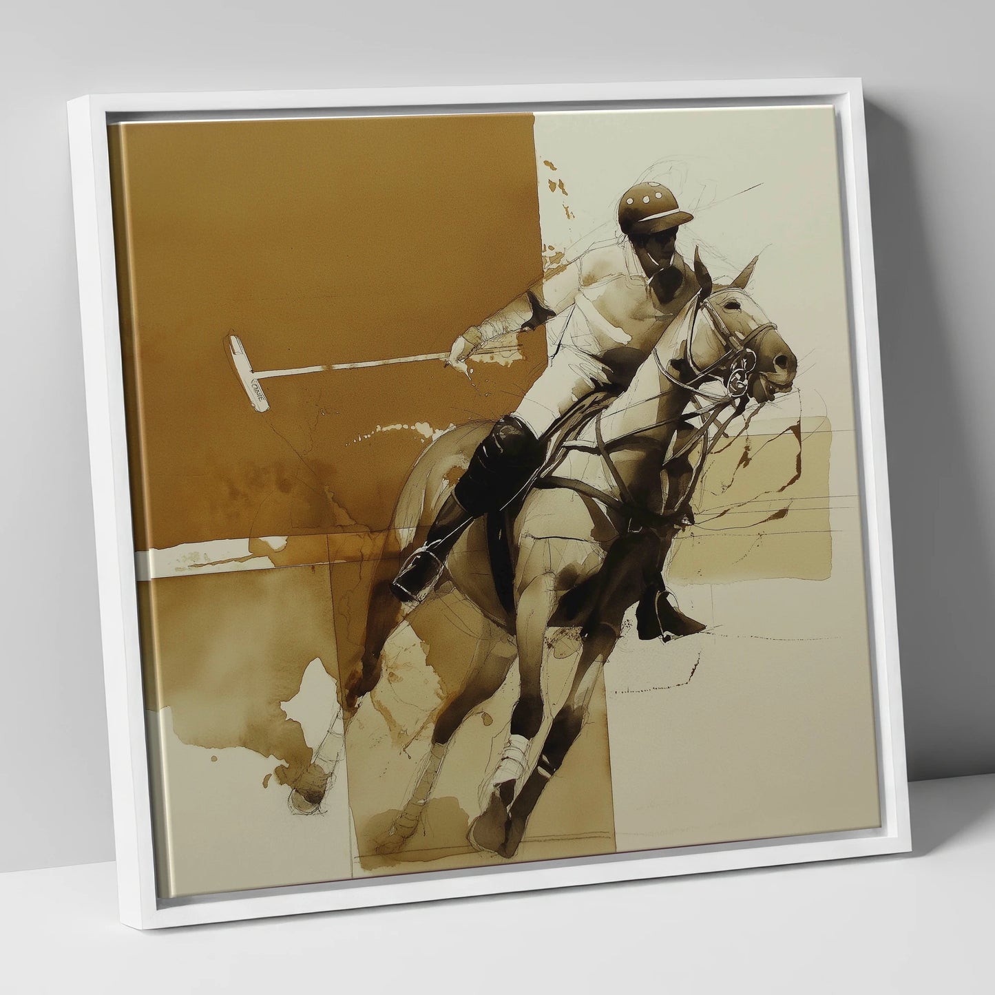 Mid-Chukka Momentum polo horse canvas wall art in white frame