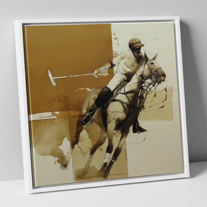 Mid-Chukka Momentum polo horse canvas wall art in white frame