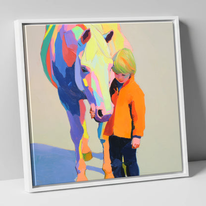 Radiant Bond horse & rider canvas wall art in white frame