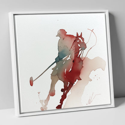 The Crimson Chukka polo horse canvas wall art in white frame