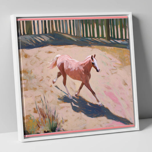 Sunlit Arena Stride horse breed canvas wall art in white frame