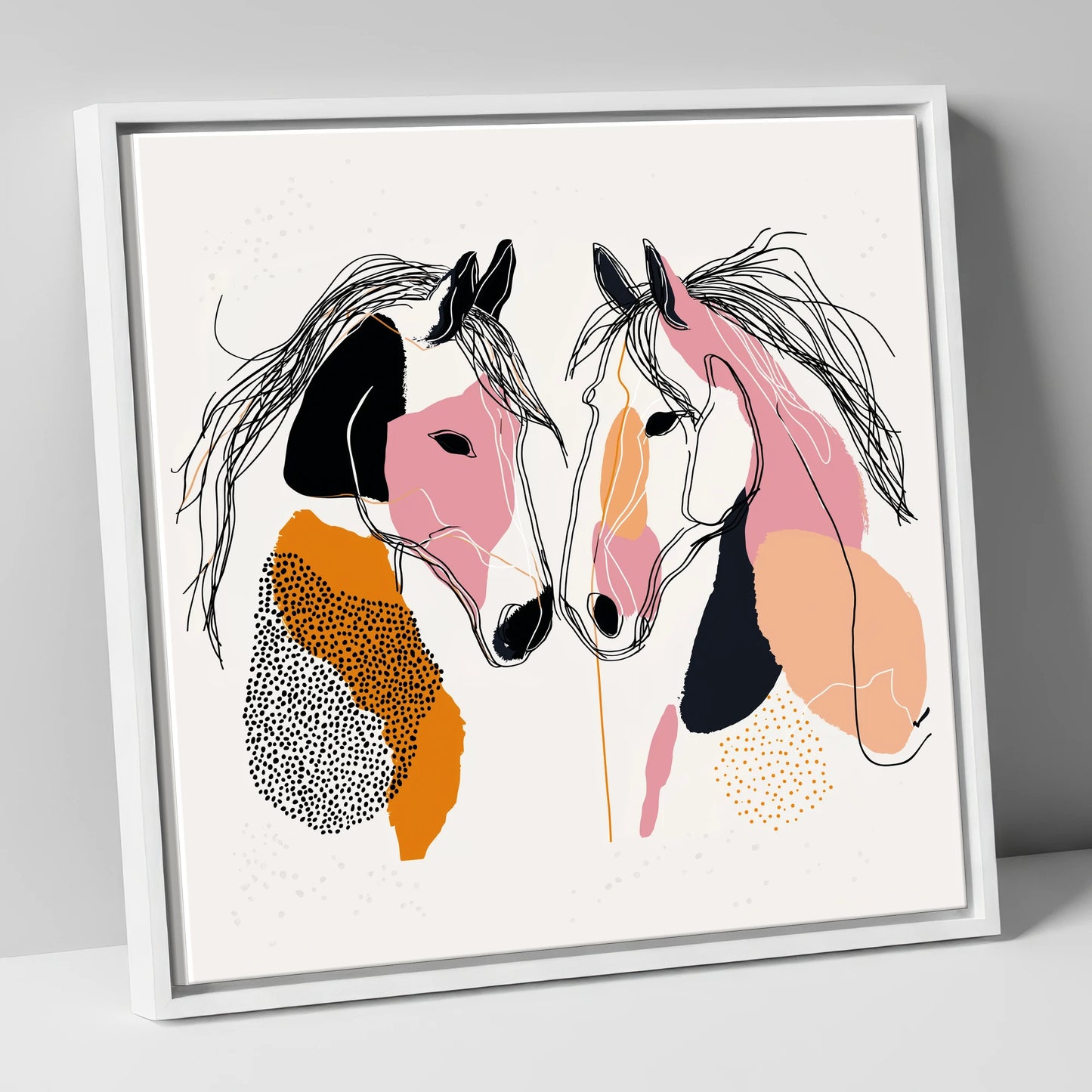Contemporary Equine Connection horse portrait canvas wall art in white frame