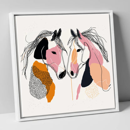 Contemporary Equine Connection horse portrait canvas wall art in white frame