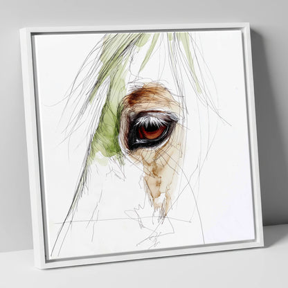 The Amber Gaze horse portrait canvas wall art in white frame